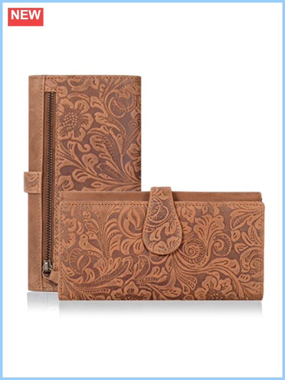 Real Leather Trifold Wallet RFID Blocking Card Holder with ID Window